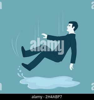 Person rutschte auf einer Wasserpfütze, Vektor-Cartoon Illustration Stock Vektor