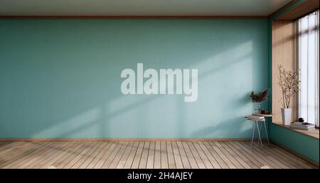 Leeres Zimmer - Minze Wand auf Holzboden Inneneinrichtung und Dekorationen Pflanzen. 3D-Rendering Stockfoto