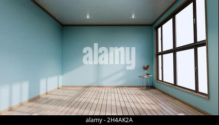 Leeres Zimmer - Minze Wand auf Holzboden Inneneinrichtung und Dekorationen Pflanzen. 3D-Rendering Stockfoto