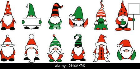 Garten Gnomen oder Zwerge Cartoon isolierte Illustrationen. GNOME hält leeres Banner, Blatt Papier in den Händen. Junge und Mädchen, Zwerg. Vektorzauber Stock Vektor