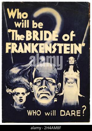 Wer wird die Braut der Braut Frankensteins sein? (Universal, 1935). Herald. Mit Boris Karloff und Elsa Lanchester. Stockfoto