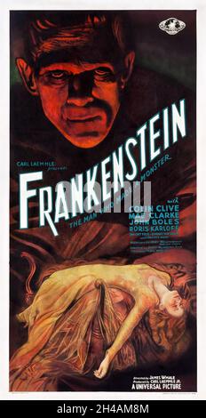 Frankenstein (Universal, 1931). Dreiblattes Poster. Stockfoto