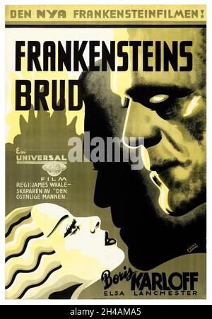 The Bride of Frankenstein (Universal, 1935) schwedisches Filmplakat 'Frankensteins brud'. Mit Boris Karloff und Elsa Lanchester. Stockfoto