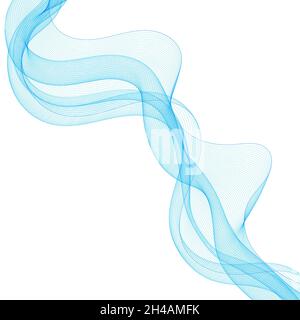 Blaue abstrakte Welle. Kurven auf weißem Hintergrund isoliert. Designelement. Layout für Werbung Stockfoto