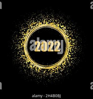 Schimmernde Kreise. Goldener Kreis. Festlicher Hintergrund. Neujahr 2022 Stockfoto