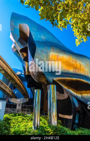 Fassade des Museums für Popkultur in Seattle, USA Stockfoto