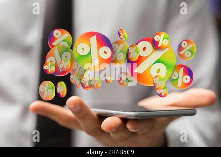 Sale Prozent Rabatt % Text auf weißem Hintergrund. Clearance Sale 3d Stockfoto