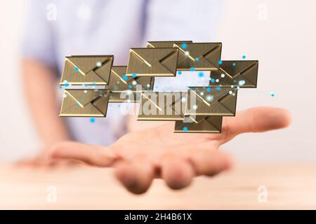 E-Mail- und Spam-Nachrichten werden auf einer futuristischen Oberfläche angezeigt Stockfoto