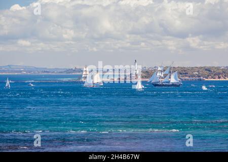 Die Tall Ships Verlassen Melbourne Australien Stockfoto