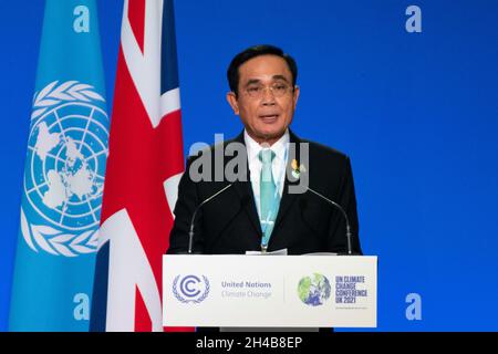 Glasgow, Schottland, Großbritannien. November 2021. Prayut Chan-o-cha, der Premierminister Thailands, gibt eine nationale Erklärung vor der UN-Klimakonferenz COP26 in Glasgow ab. Iain Masterton/Alamy Live News. Stockfoto