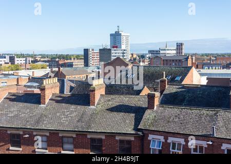 Luftaufnahme des Stadtzentrums, City of Leicester, Leicestershire, England, Vereinigtes Königreich Stockfoto