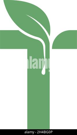 Vorlage für das Design des T-Symbols mit dem Buchstaben „Blatt“ Stock Vektor