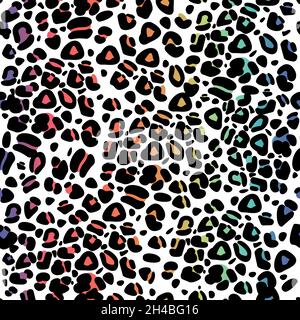 Vektorgrafik mit regenbogenfarbenem Punktverlauf. Helles gradient Leopardenmuster auf weißem Hintergrund Stock Vektor