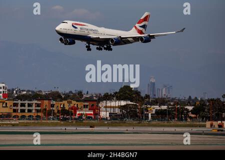 Los Angeles, Kalifornien, USA. März 2019. Eine Boeing 747-400 von British Airways (Registration G-CIVH) landet am Freitag, den 29. März 2019, in Los Angeles, Kalifornien, am internationalen Flughafen Los Angeles (LAX). © 2019 Patrick T. Fallon (Bildnachweis: © Patrick Fallon/ZUMA Press Wire) Stockfoto