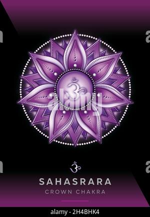 Chakra-Symbole, Crown Chakra - SAHASRARA - Wissen, Bewusstsein, Erfüllung, Spiritualität - 'Ich VERSTEHE' Stockfoto