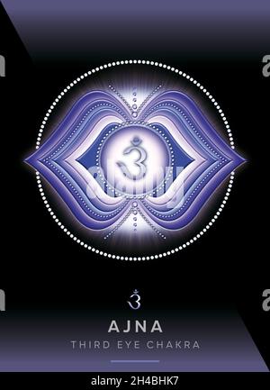 Chakra-Symbole, Chakra des dritten Auges - AJNA - Intuition, Klarheit, Meditation, Vertrauen - 'Ich SEHE' Stockfoto