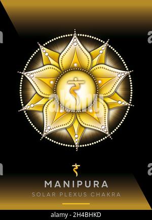 Chakra-Symbole, Solar Plexus Chakra - MANIPURA - Stärke, Persönlichkeit, Macht, Entschlossenheit - 'Ich TUE' Stockfoto