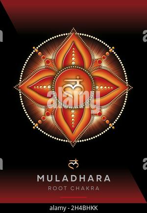 Chakra-Symbole, Wurzel-Chakra - MULADHARA - Energie, Stabilität, Komfort, Sicherheit - 'Ich BIN' Stockfoto