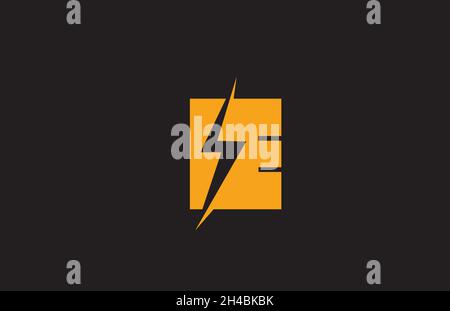 E gelbes schwarzes Alphabet-Logo-Symbol. Design für elektrische Blitzeinschläge für Energie- oder Energieunternehmen Stock Vektor