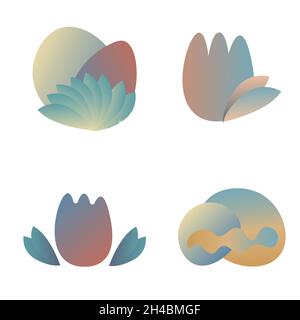 Trendige und schöne Farbverlauf einfache flache Wald-Elemente. Büsche, florale Elemente und Stein. 10 eps Stock Vektor