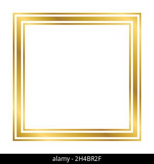 Golden glänzend glühenden Vintage Rechteck Rahmen mit Schatten isoliert auf weißem Hintergrund. Goldener realistischer quadratischer Rand. Vektorgrafik Stock Vektor