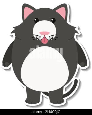 Mollige Katze Tier Cartoon Aufkleber Illustration Stock Vektor
