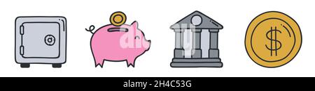 Symbole für Geschäfts- und Finanzlinien. Isoliert auf Weiß Stock Vektor