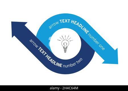 Infografik, Schema, Diagramm in flacher Form. Kreis, rund in zwei Pfeile geteilt. Stock Vektor