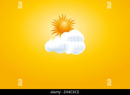 Sonne und Wolke am orangefarbenen Himmel. Retro Vektor Sommer Hintergrund und Illustration. Abstrakte Designvorlage für Broschüren, Flyer, Magazine, Visitenkarten, Stock Vektor