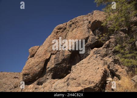 Gran Canaria, zentraler montainous Teil der Insel, Las Cumbres, dh die Summits, Landschaften entlang der beliebten Wanderroute Camino de Plata Stockfoto