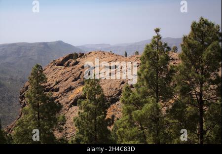 Gran Canaria, zentraler montainous Teil der Insel, Las Cumbres, dh die Summits, Landschaften entlang der beliebten Wanderroute Camino de Plata Stockfoto