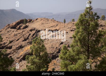 Gran Canaria, zentraler montainous Teil der Insel, Las Cumbres, dh die Summits, Landschaften entlang der beliebten Wanderroute Camino de Plata Stockfoto