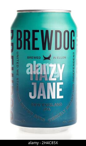 Dose schottischer Brewdog Hazy Jane Bier isoliert auf weißem Hintergrund Stockfoto