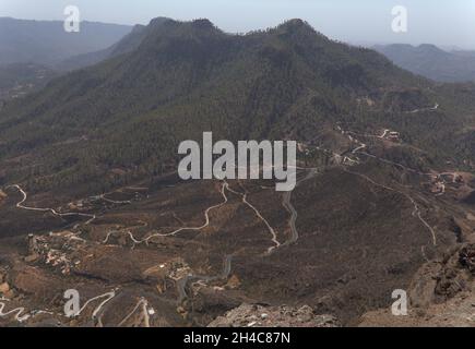 Gran Canaria, zentraler montainous Teil der Insel, Las Cumbres, dh die Summits, Landschaften entlang der beliebten Wanderroute Camino de Plata Stockfoto
