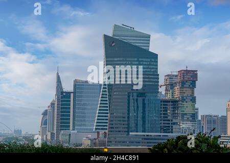 Wunderschöne Sonnenuntergänge Luftaufnahme der Dafna Gegend West Bay Doha. Bussines Hub von Doha Stockfoto