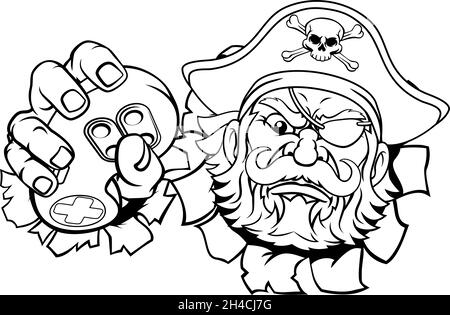 Pirate Gamer Video Game Controller Maskottchen Cartoon Stock Vektor
