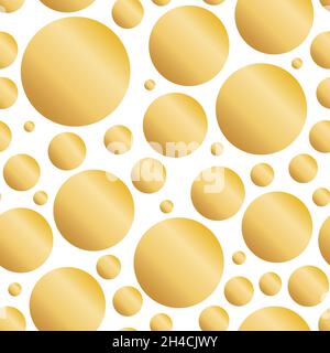 Goldene Blasen auf weißem Hintergrund nahtloses Muster. Festlicher Hintergrund mit Ballons in verschiedenen Größen. Vorlage für Tapete, Verpackung, Stoff und Stock Vektor