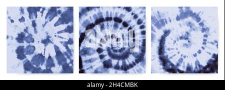 Denim-Spirale Mit Bindegürtel. Hippie-Wirbelmuster. Aquarell Ethnische Textilien. Tie Dye Spirale im Stil der 1970er Jahre. Cool Stock Vektor