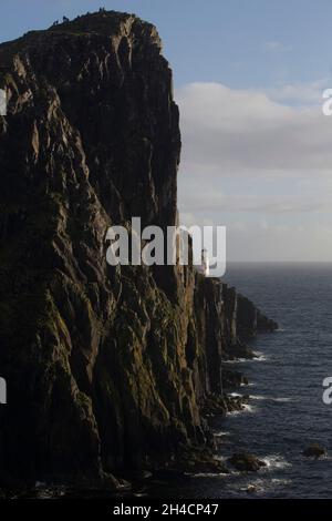 Basaltsteinformationen. Neist Point Lighthouse Stockfoto