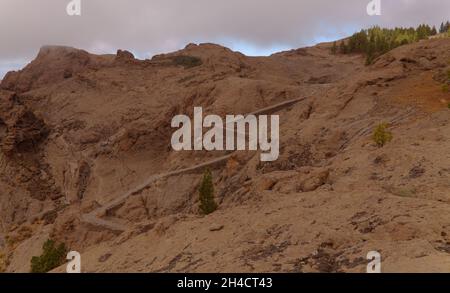 Gran Canaria, zentraler montainous Teil der Insel, Las Cumbres, dh die Summits, Landschaften entlang der beliebten Wanderroute Camino de Plata Stockfoto