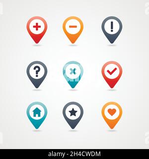 Symbol für die Zuordnung von PINs. Kartenzeiger. Kartenmarkierungen. Vektorgrafik EPS10 Stock Vektor