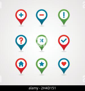 Symbol für die Zuordnung von PINs. Kartenzeiger. Kartenmarkierungen. Vektorgrafik EPS10 Stock Vektor
