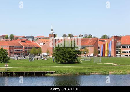 Randers, Dänemark - 5. Mai 2018: Blick auf die Stadt Randers in Dänemark Stockfoto