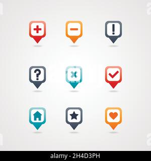 Symbol für die Zuordnung von PINs. Kartenzeiger. Kartenmarkierungen. Vektorgrafik EPS10 Stock Vektor