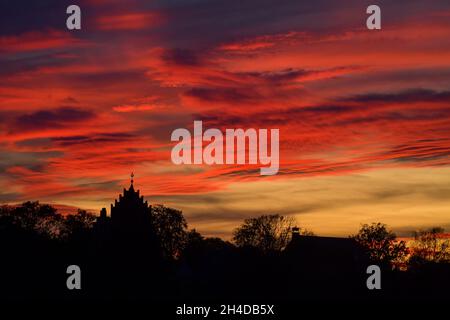 Himmel, Sonnenuntergang, Abendrot, Linum, Brandenburg, Deutschland Stockfoto
