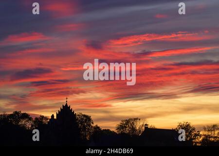 Himmel, Sonnenuntergang, Abendrot, Linum, Brandenburg, Deutschland Stockfoto