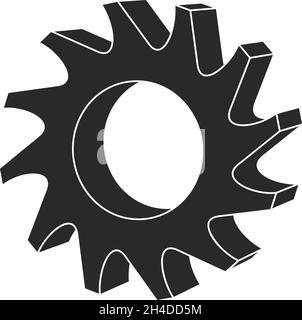 Spiralförmig gezahntes Zahnrad oder Zahnrad in 3D auf isoliertem weißem Hintergrund. Spiralförmig gezahntes Rad in schwarzer und dimensionaler Optik. Stock Vektor