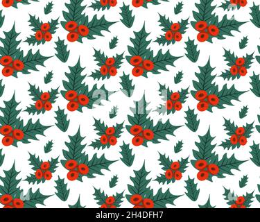 Nahtloses Blumenmuster mit Winterpflanzen. Handgezeichnetes Weihnachtsdesign für Weihnachten und Neujahr, Stoff, Geschenkpapier. Vektor Stock Vektor