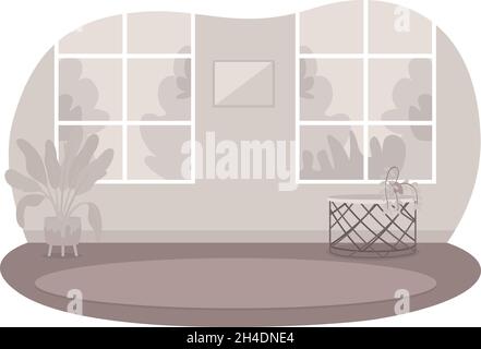 Grau monochrom Wohnzimmer 2D Vektor isolierte Illustration Stock Vektor