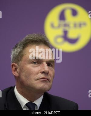 Peter Whittle, Kandidat des Londoner Bürgermeisters startet das Wahlprogramm der UKIP in London im Emmanuel Centre, Westminster, London. Stockfoto